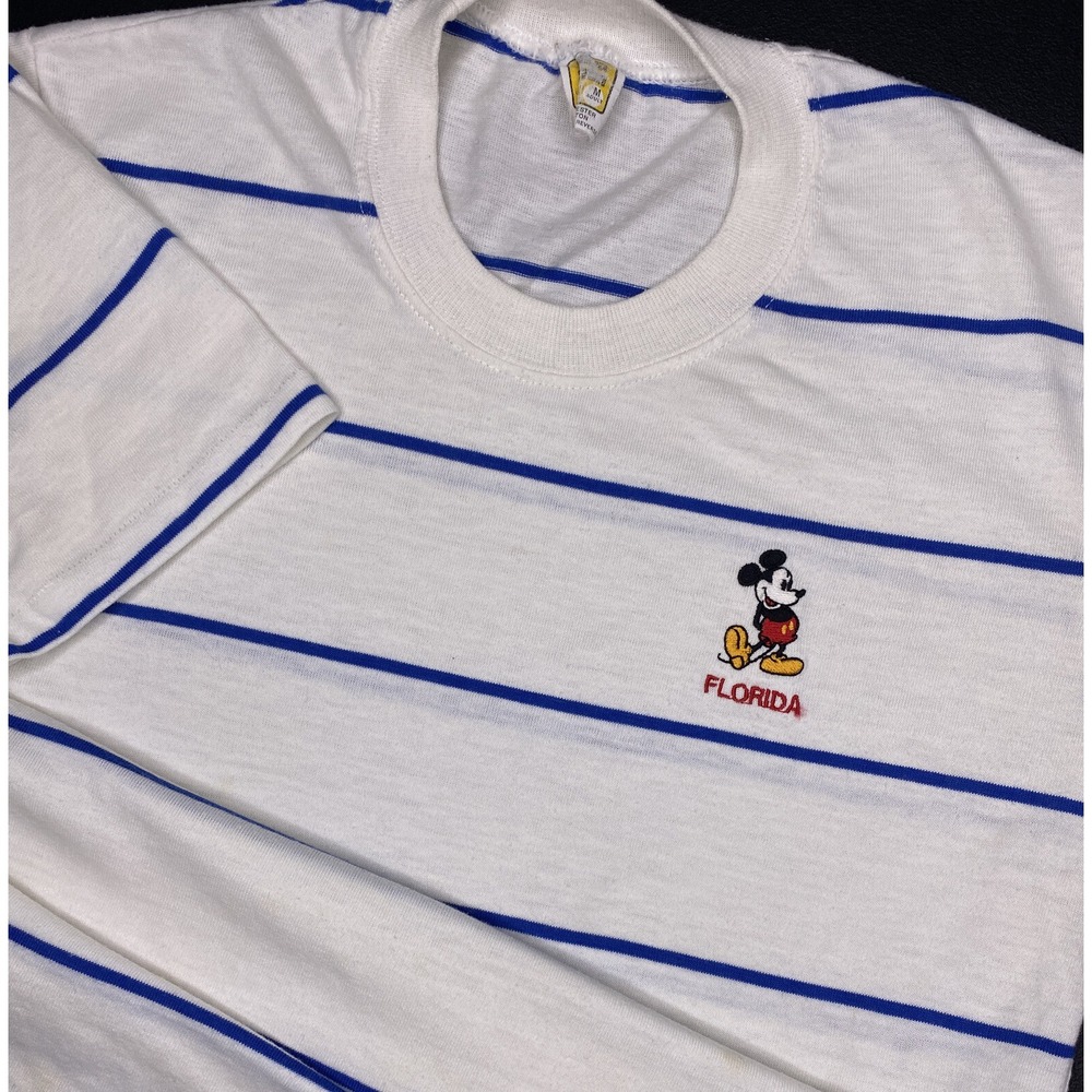 Disney Mickey Mouse T-Shirt Mens M Velva Sheen Single Stitch Striped 80s Vintage